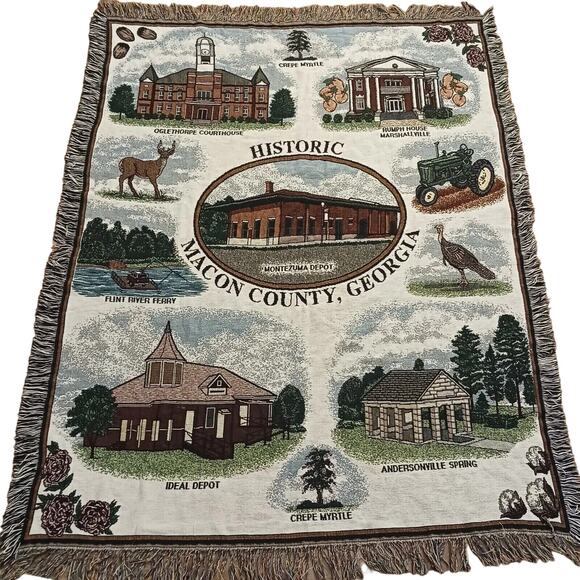 GEORGIA Historical Throw Blanket 62x48 Cottagecore Farmhouse Deer Scenery Rustic - Picture 1 of 16